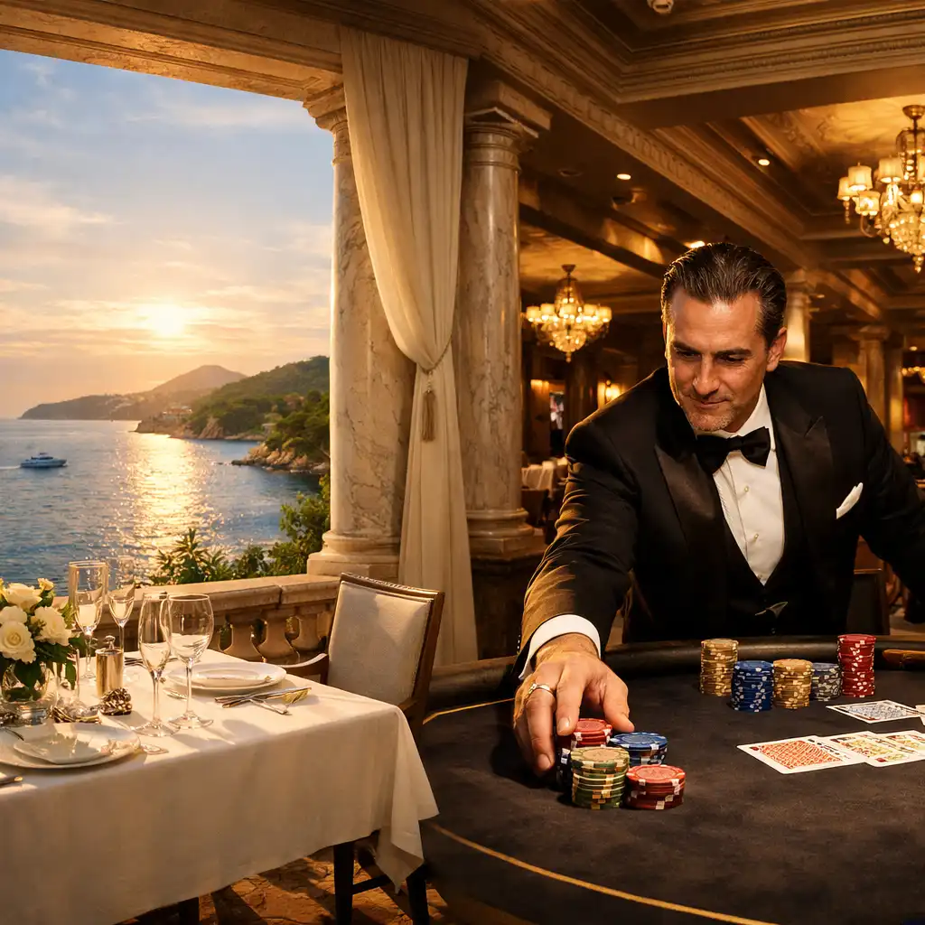 Intimni VIP stol u Croatia Palace Casinu s mramornim detaljima i kristalnim čašama