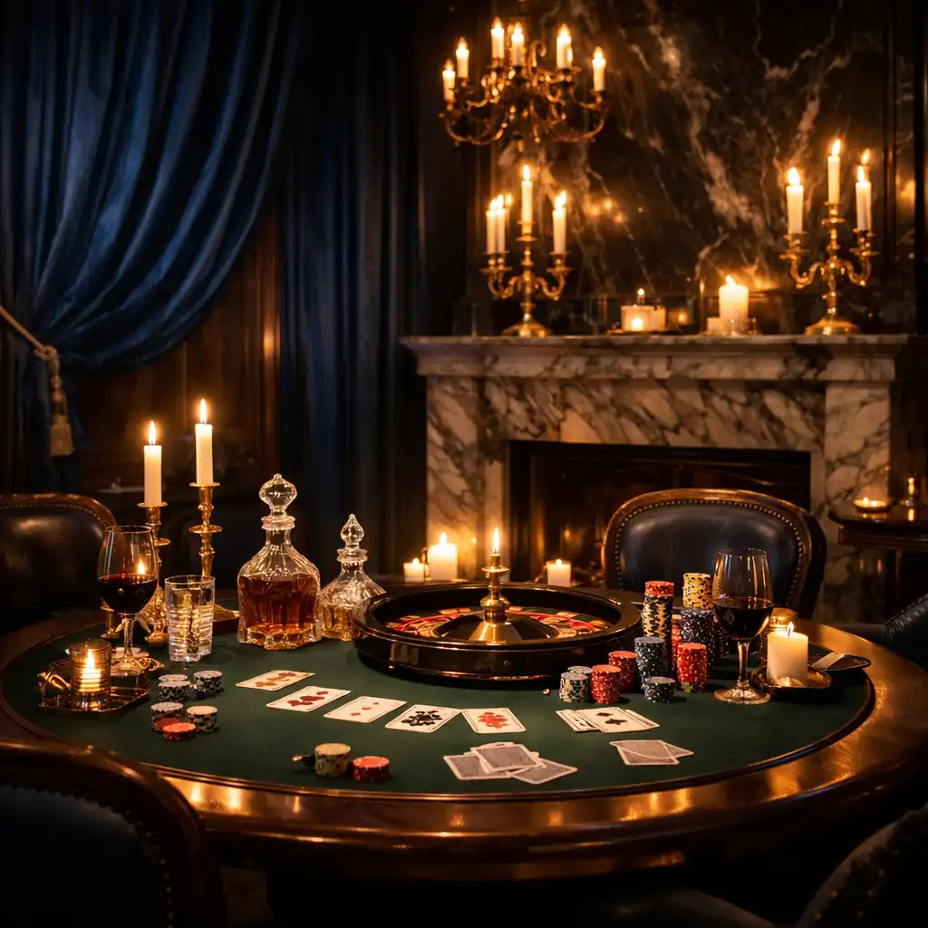 Candlelit privatna gaming soba u Croatia Palace Casinu s elegantno postavljenim stolom za večeru