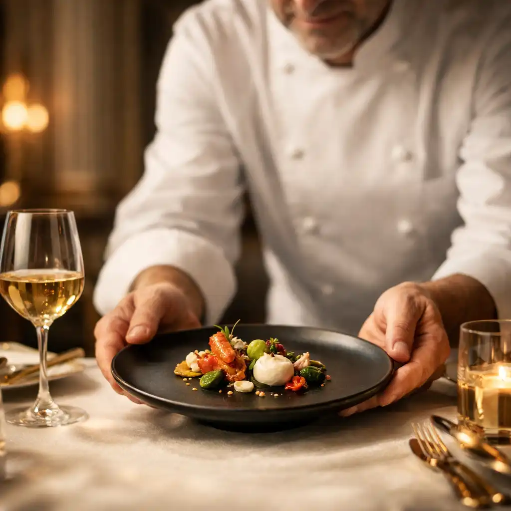 Chef u Croatia Palaceu pažljivo aranžira degustacijski meni u elegantnoj blagovaonici