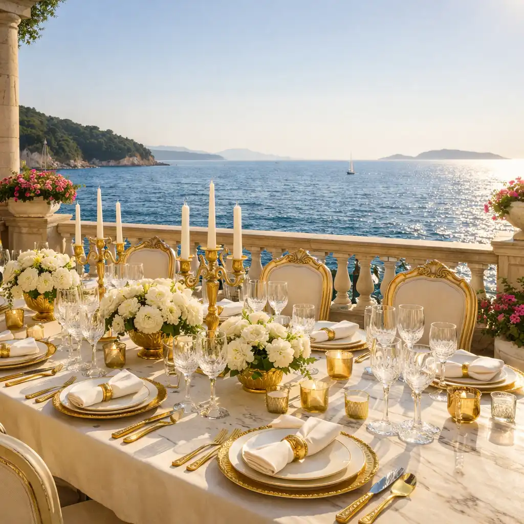 Gala stol u Croatia Palace restoranu s pogledom na Jadransko more