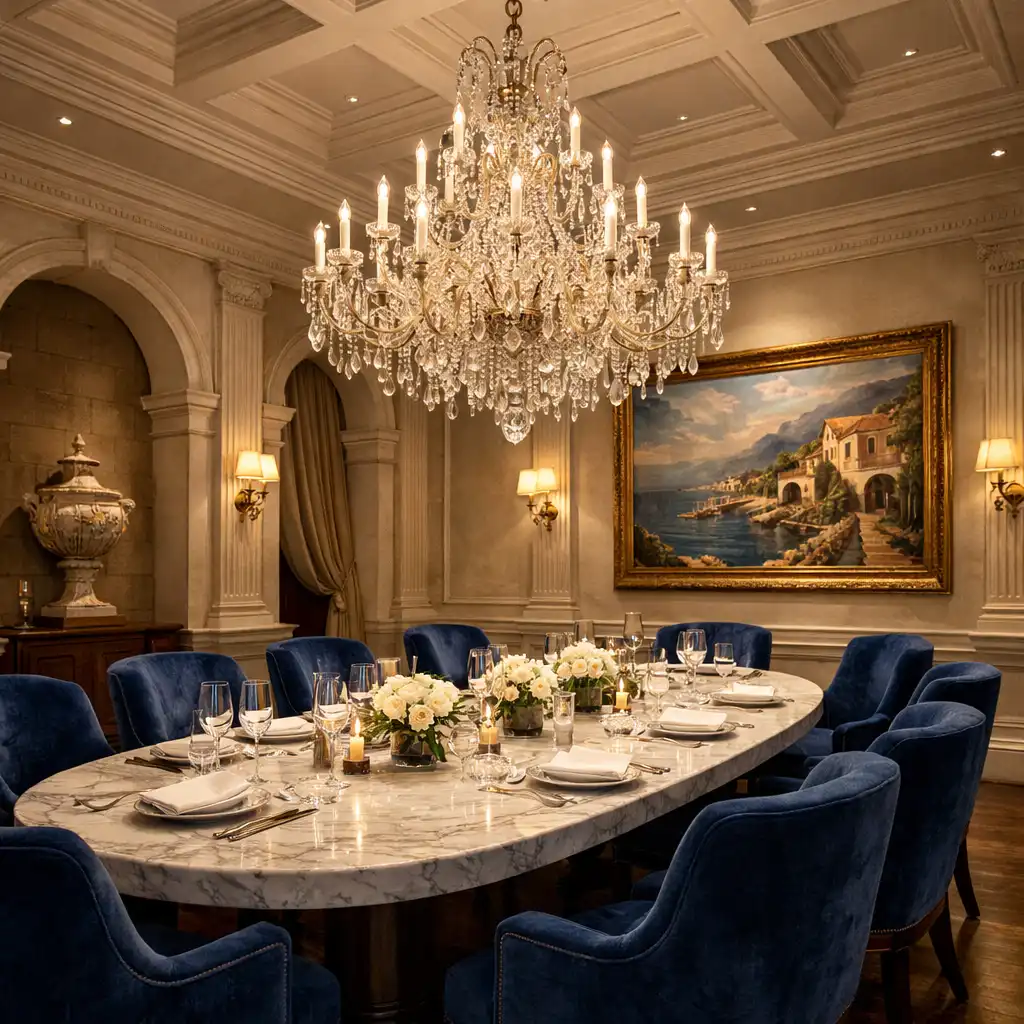 Privatna blagovaonica s kristalnim lusterom u Croatia Palaceu