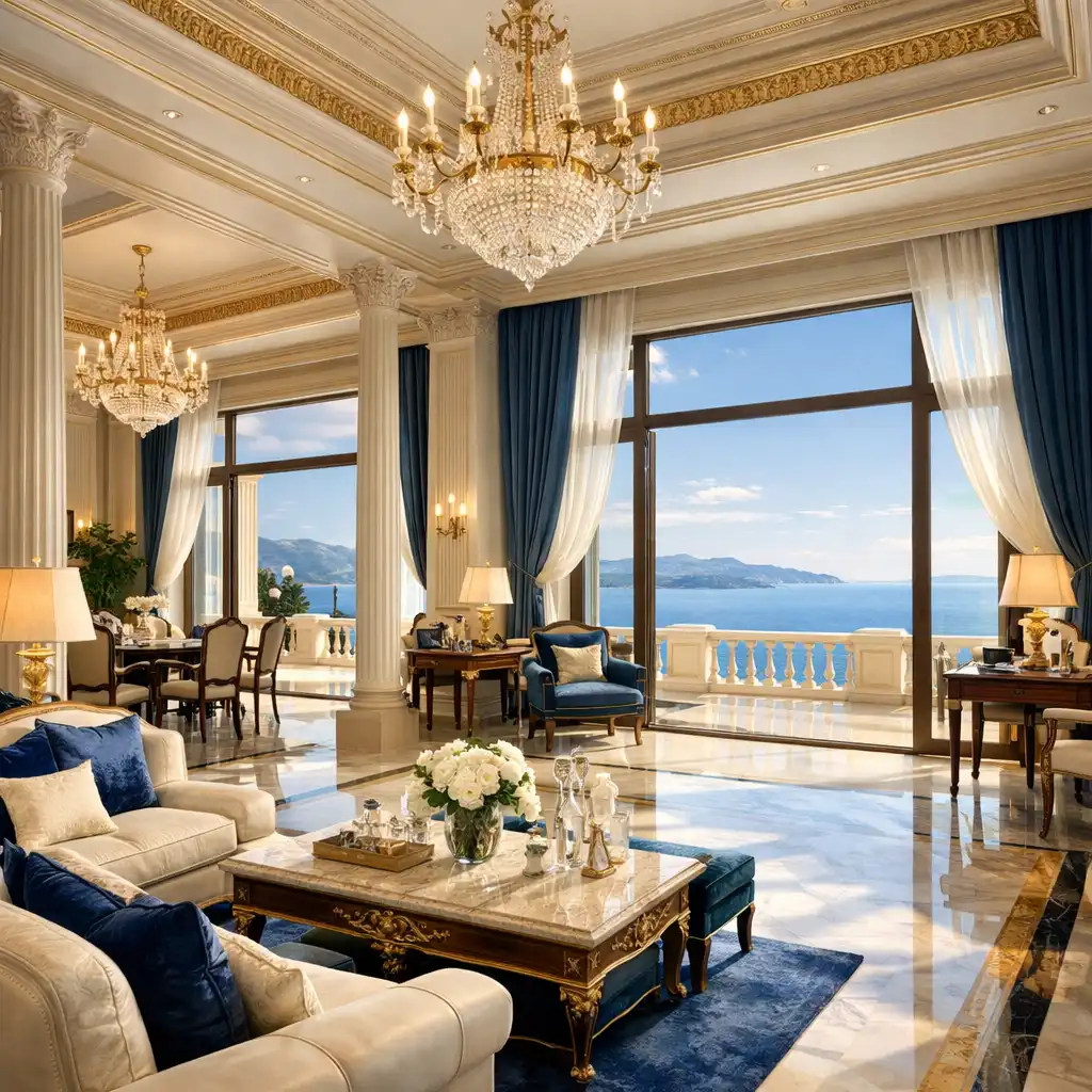 Neoklasični Croatia Palace suite s panoramskim pogledom na Jadransko more